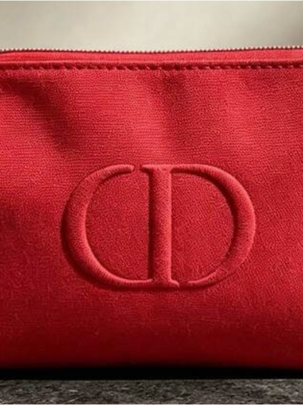 Dior Red Embossed CD Logo Cosmetic Pouch